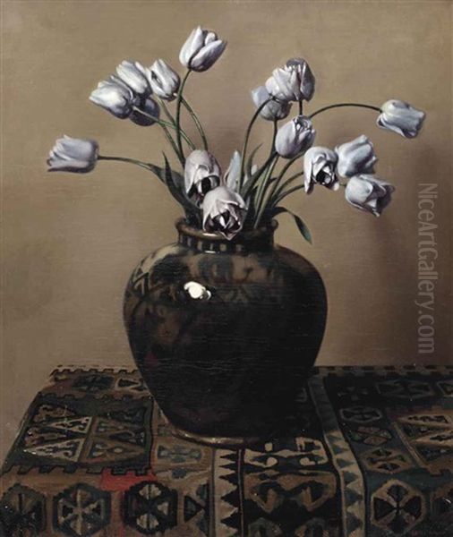 A Still Life With Tulips In A Jar Oil Painting by Willem Arnoldus Witsen