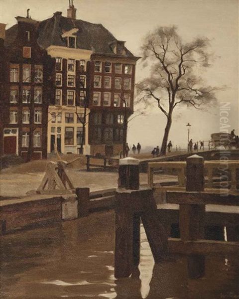 S-gravenhekje; The Kalkmarkt Seen From S-gravenhekje Near The Prins Hendrikkade, Amsterdam Oil Painting by Willem Arnoldus Witsen