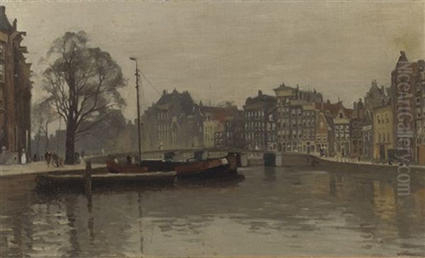 Houses Along The Oude Waal, Amsterdam Oil Painting by Willem Arnoldus Witsen