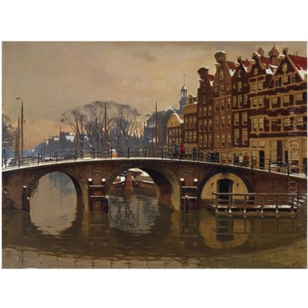 A Wintry View Of The Brouwersgracht, Amsterdam Oil Painting by Willem Arnoldus Witsen