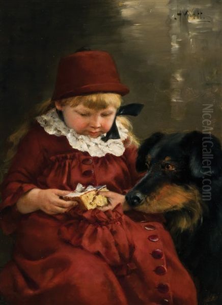 Little Girl Sharing Cake With Her Dog Oil Painting by John Henry Witt