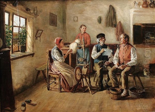 Bauernfamilie In Der Stube (+ Sieg Bei Ortelsburg; 2 Works) Oil Painting by Reinhold De Witt