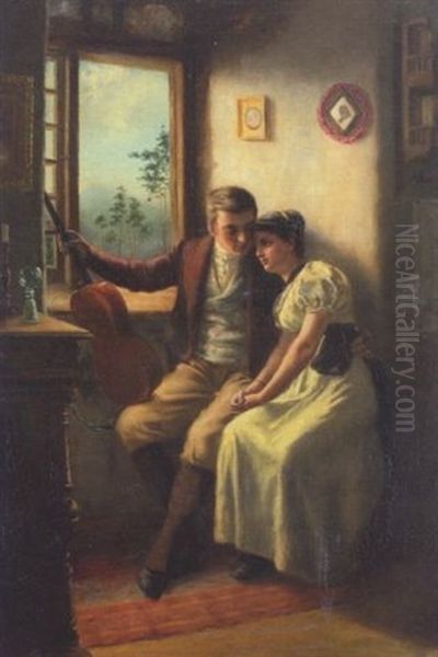 Junges Paar Am Fenster Oil Painting by Reinhold De Witt