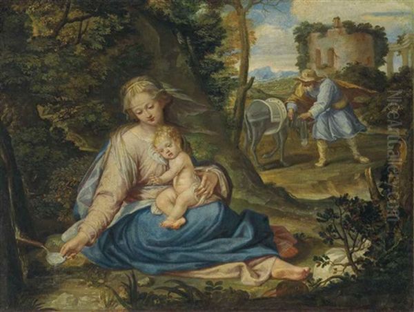 The Rest On The Flight Into Egypt Oil Painting by Peter de Witte the Elder