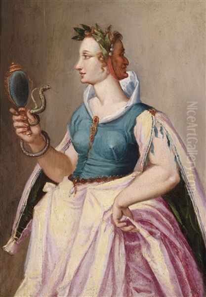 Allegorie Der Eitelkeit. Eine Januskopfige Frau Mit Einem Spiegel, Um Den Sich Eine Schlange Windet Oil Painting by Peter de Witte the Elder