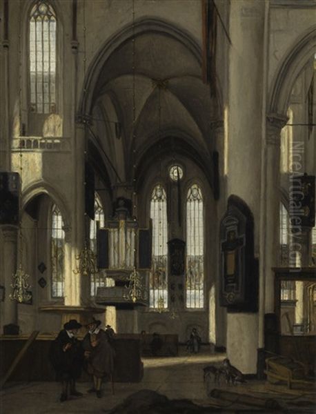 Interior Of A Gothic Protestant Church Oil Painting by Emanuel de Witte