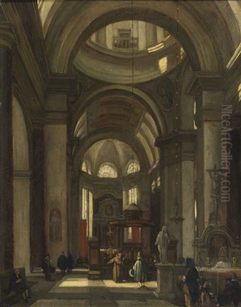 Interior Of A Catholic Church Oil Painting by Emanuel de Witte