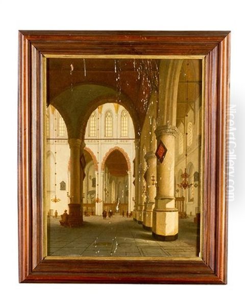 Church Interior With Standing And Praying People Oil Painting by Emanuel de Witte