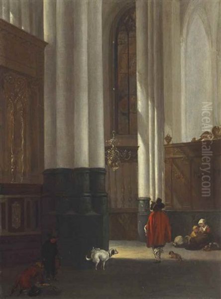 The Choir Of The New Church, Amsterdam, With Figures Oil Painting by Emanuel de Witte