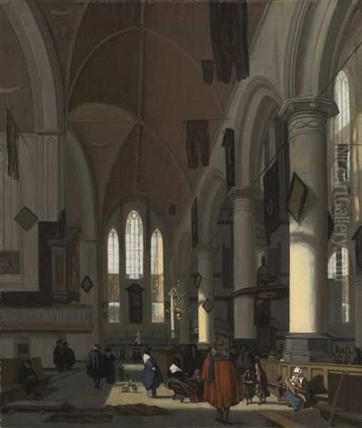 The Interior Of The Oude Kerk, Amsterdam, From The North Aisle Looking West Oil Painting by Emanuel de Witte