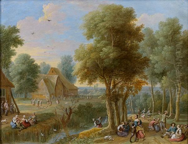 Paysage Anime De Promeneurs En Bord De Riviere Oil Painting by Gaspar de Witte