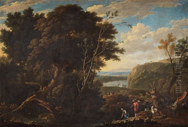 Landscape With Figures And Cattles Oil Painting by Gaspar de Witte