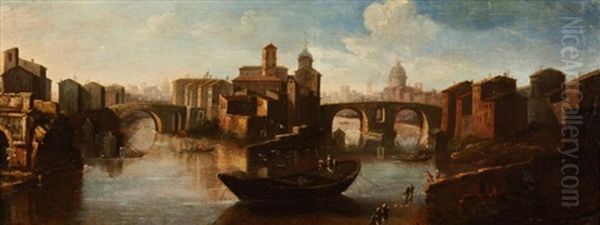 Capriccio Of The Rome And The Tiber Oil Painting by Gaspar van Wittel