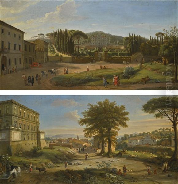 Two Landscapes With The Villa Aldobrandini At Frascati And The Villa Farnese At Caprarola Oil Painting by Gaspar van Wittel