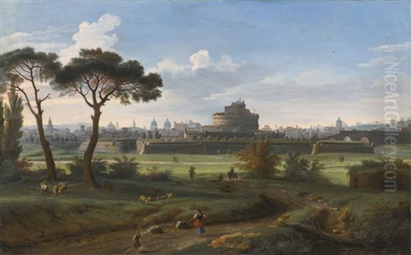 Rome, A View Of The Castel Sant'angelo From Prati Oil Painting by Gaspar van Wittel