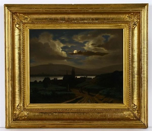 Nachtliche Rheinlandschaft Oil Painting by Georg Wittemann