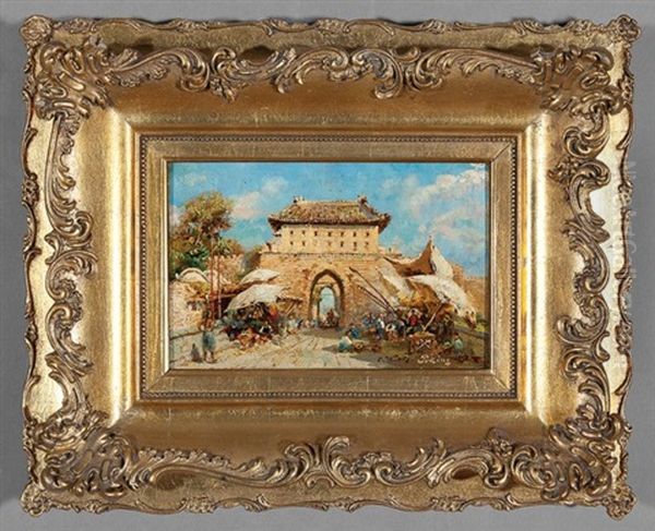 Peking Market Oil Painting by Karoly Wittich-Eperjesi