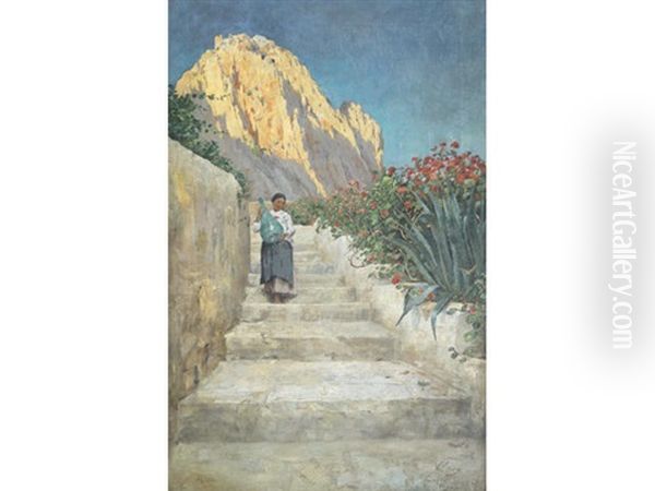 On The Steps, Capri Oil Painting by Walther Guenther Julian Witting