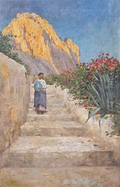 On The Steps, Capri Oil Painting by Walther Guenther Julian Witting