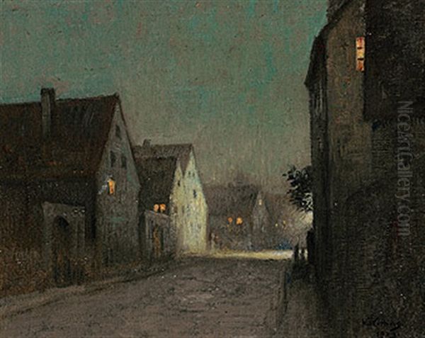 Altstriesen Bei Nacht - Dresden Oil Painting by Walther Guenther Julian Witting