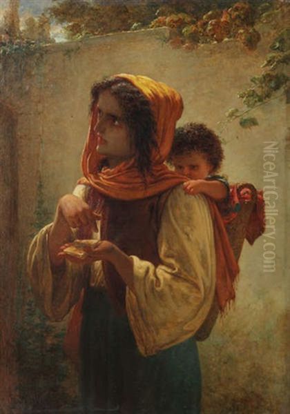 Jeune Diseuse D'aventures, Un Enfant Sur Le Dos Oil Painting by Johann Bernhard Wittkamp