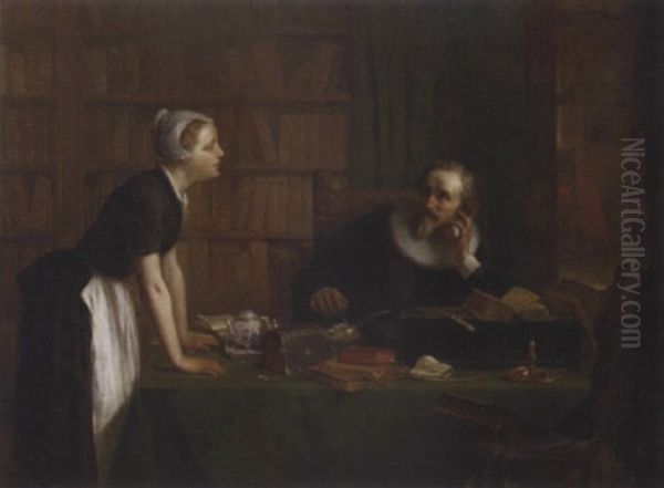 Jacob Cats In His Library, Zorgvliet Oil Painting by Johann Bernhard Wittkamp