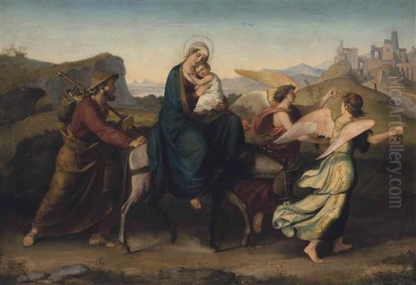 The Flight Into Egypt Oil Painting by Johann Michael Wittmer the Younger