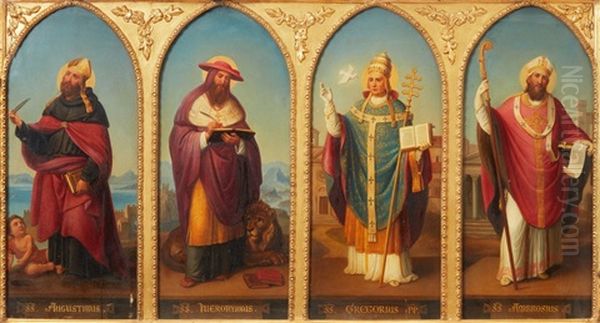 Die Vier Kirchenvater Augustinus, Hieronymus, Gregor Und Ambrosius Oil Painting by Johann Michael Wittmer the Younger