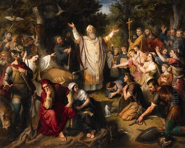 Saint Boniface Felling Donar's Oak Oil Painting by Johann Michael Wittmer the Younger