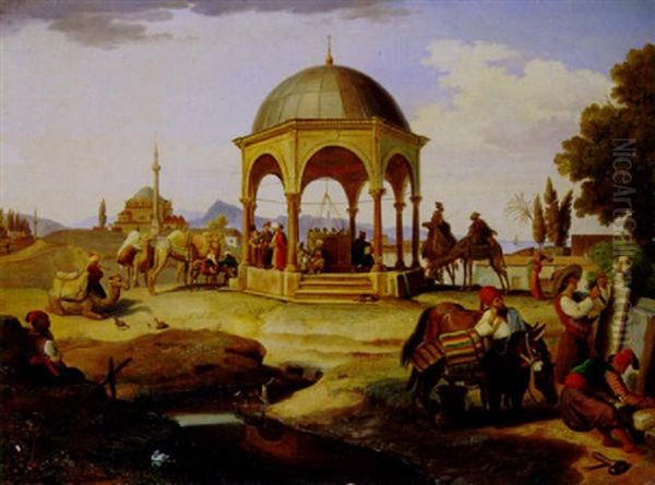 Die Persische Fontane In Smyrna Oil Painting by Johann Michael Wittmer the Younger