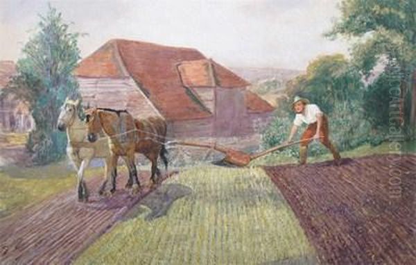 The Plough Team At Work Oil Painting by Valentin Walter Bromley