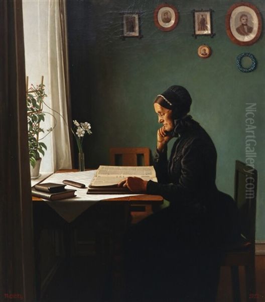 Interior With A Woman Reading Oil Painting by Niels Wiwel