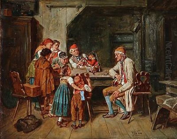 Inn Interior With A Monkey Entertaining The Guests Oil Painting by Niels Wiwel