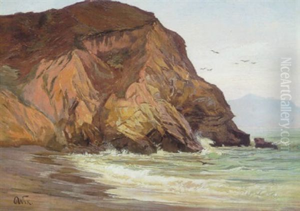 Rocky Coast With Birds Oil Painting by Henry Otto Wix