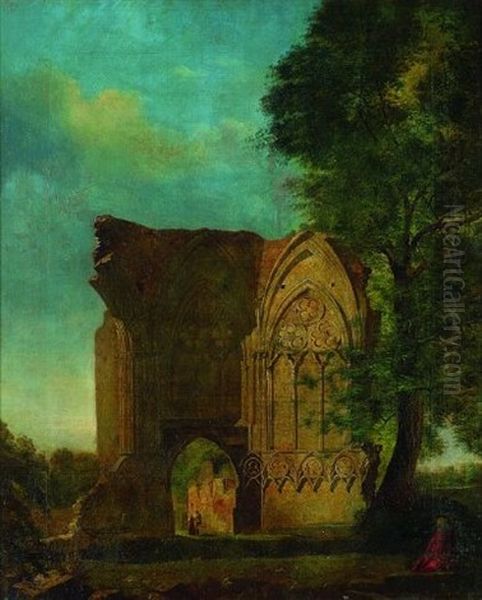 Gotische Kirchenruine Zwischen Baumen Oil Painting by Carl August Wizani