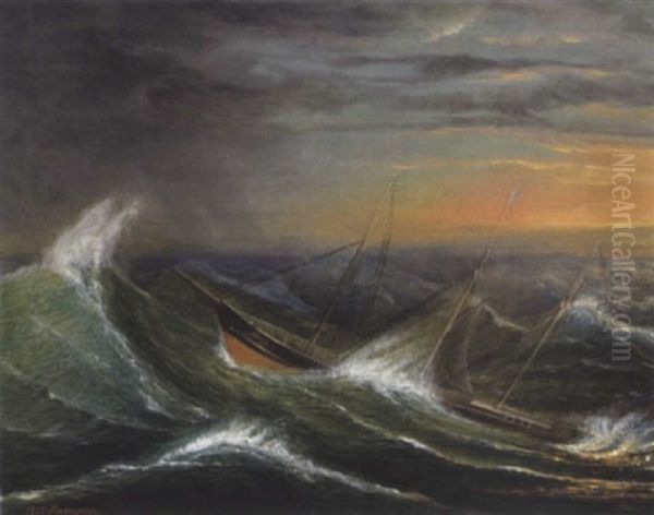 Segelschiff Im Sturm Oil Painting by Alexander Wassiljewitsch Wjuschin