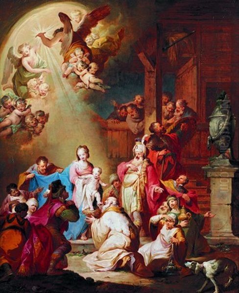 L'adoration Des Mages Oil Painting by Tiberius Dominikus Wocher