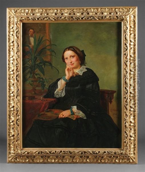 Portrait Of An Engineer; Portrait Of His Wife (pair) Oil Painting by Edmund Louis Wodick