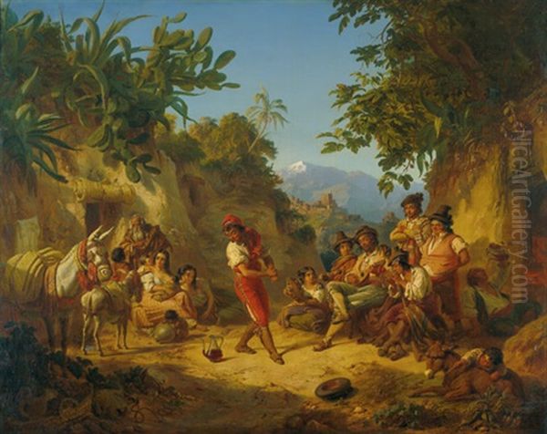 Tamburin Tanzer In Den Bergen Vor Granada Oil Painting by Edmund Louis Wodick