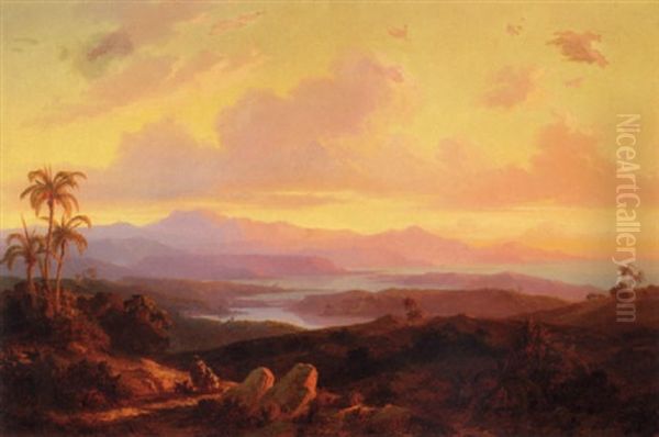 Hunters By The Sea At Sunset Oil Painting by Edmund Louis Wodick