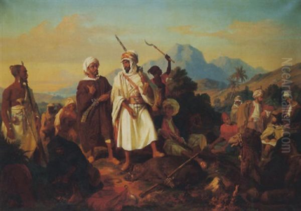 Hunting In The Atlas Mountains Oil Painting by Edmund Louis Wodick