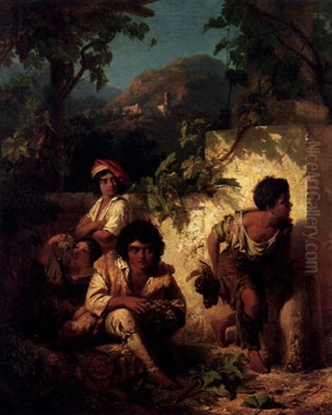 Stealing From The Grape Harvest Oil Painting by Edmund Louis Wodick