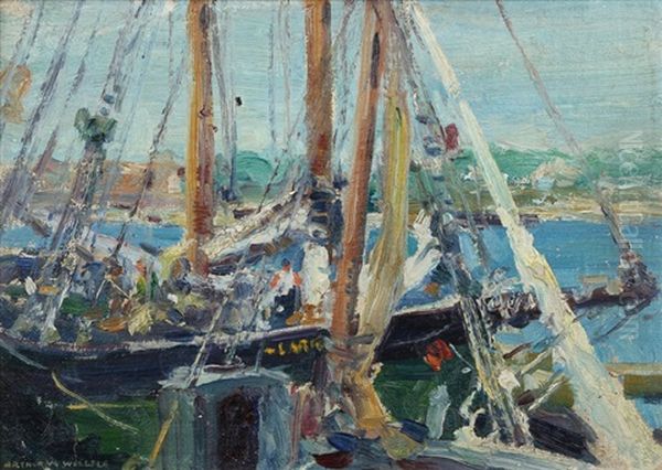 Harbor Scene With Boats Oil Painting by Arthur William Woelfle