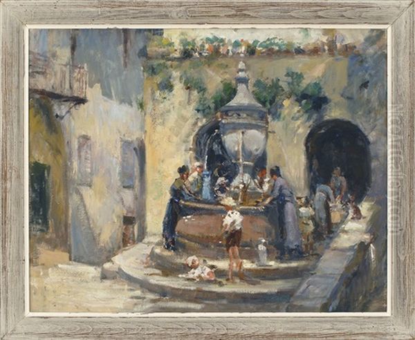 Southern France - The Fountain Oil Painting by Arthur William Woelfle