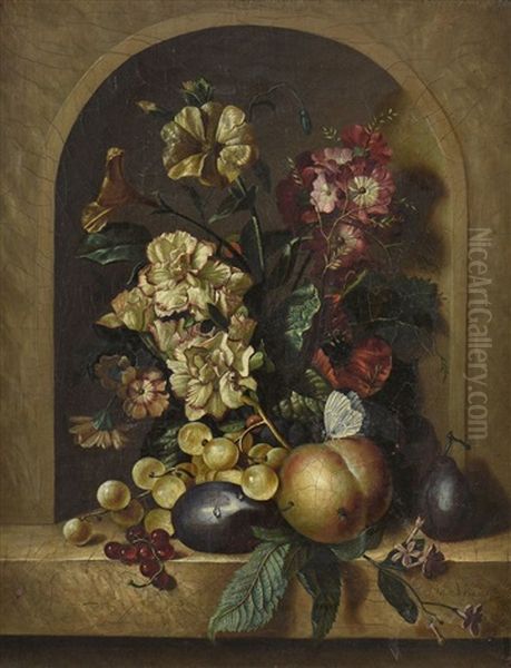 Bouquet De Fleurs Sur Un Entablement Oil Painting by Petronella Woensel