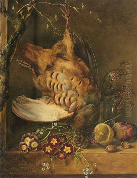 Still Life With Partridge Oil Painting by Petronella Woensel