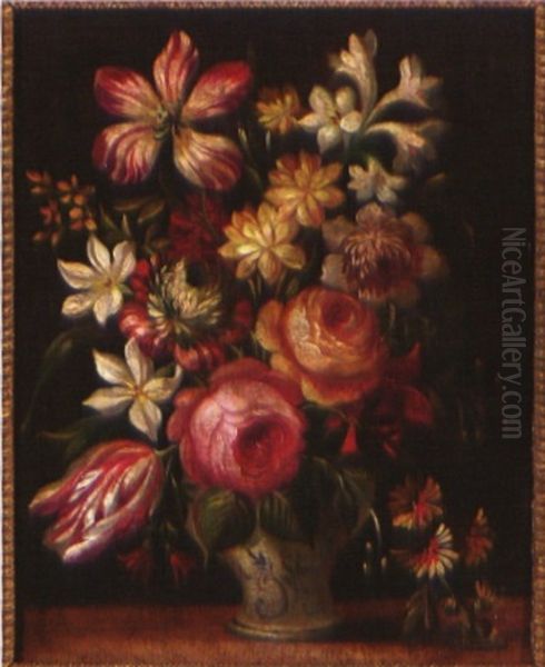 Blumenbouquet In Vase Oil Painting by Petronella Woensel