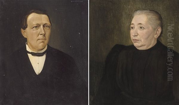 Portraits Of The Parents Of Frans Van Cauwelaert (ca. 1909-1912) (2 Works) Oil Painting by Gustave van de Woestyne