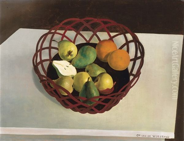 Panier De Fruits Avec Poire Coupee (ca.1926-1928) Oil Painting by Gustave van de Woestyne