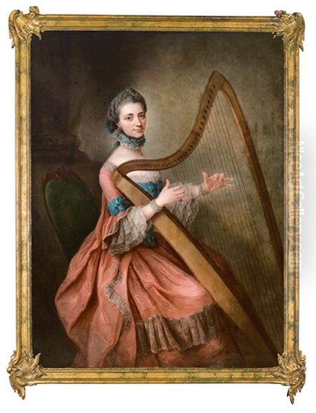 Bildnis Der Herzogin Christiane Von Mecklenburg-strelitz (1735-1794) Beim Harfespiel Oil Painting by Daniel Woge